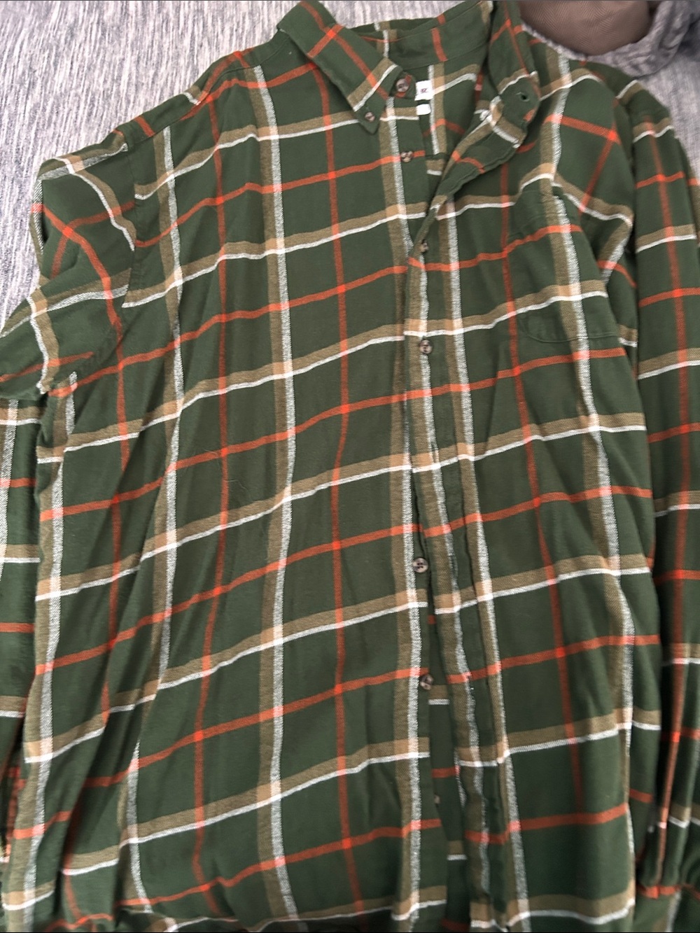 Saddlebred Green Plaid Button-Down Shirt with Orange and Cream Stripes